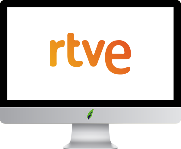 Afbeelding computerscherm met logo RTVE Radio Television Española - in kleur op transparante achtergrond - 600 * 496 pixels